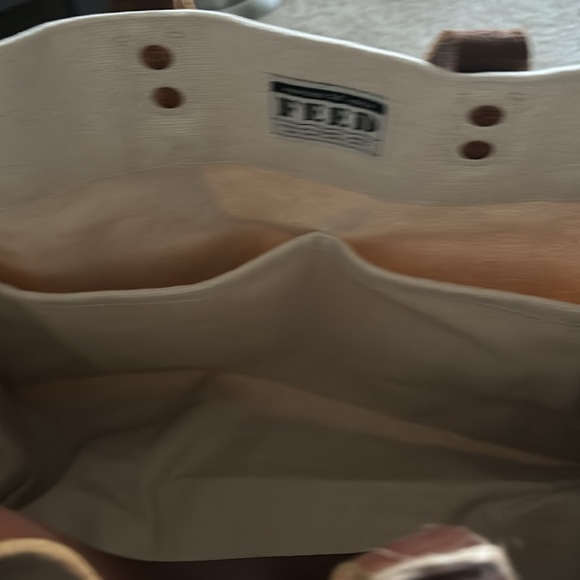 NWT NIP FEED XL Market Tote Canvas w/ leather handles Natural color - Picture 7 of 8